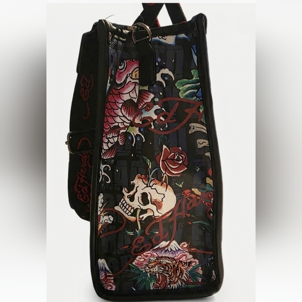 Ed Hardy Straw/Woven Tote Bag Rhinestones  Crossbody Strap Love Kills Slowly - Picture 8 of 15